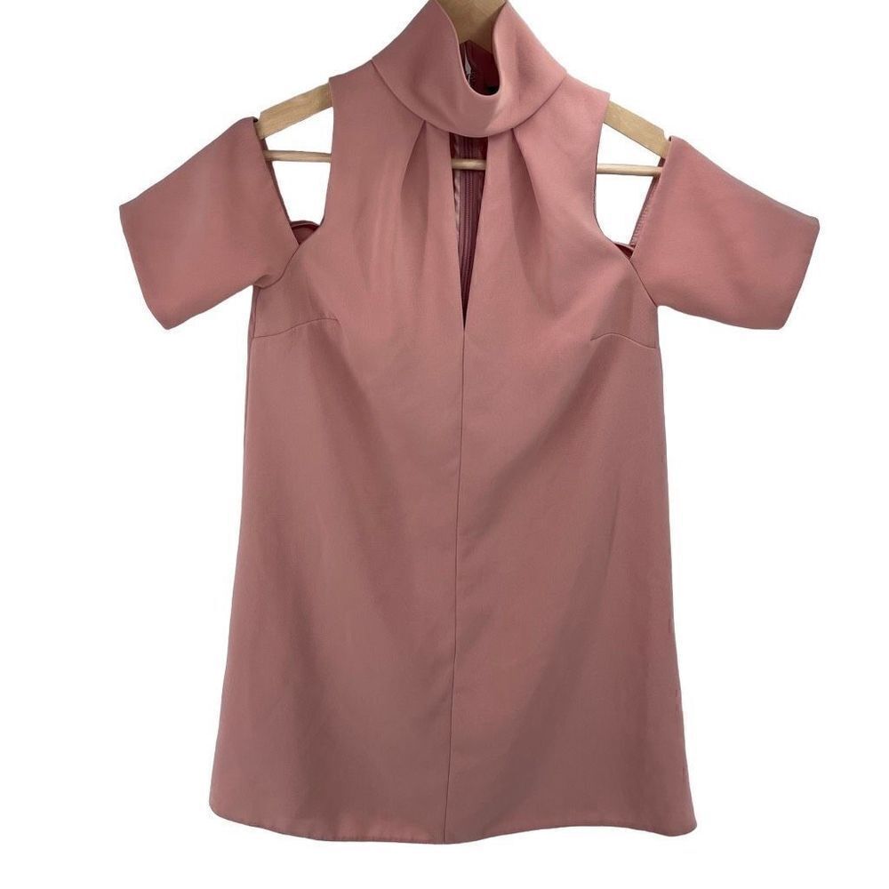 Topshop Women's Cold Shoulder Keyhole Mock Neck Dress Casual Pink Size 2